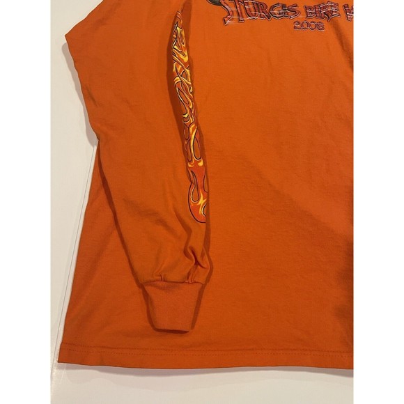 Sturgis Bike Week 2008 Long Sleeve Motorcycle T-Shirt Double Sided Orange Flames - Picture 6 of 16